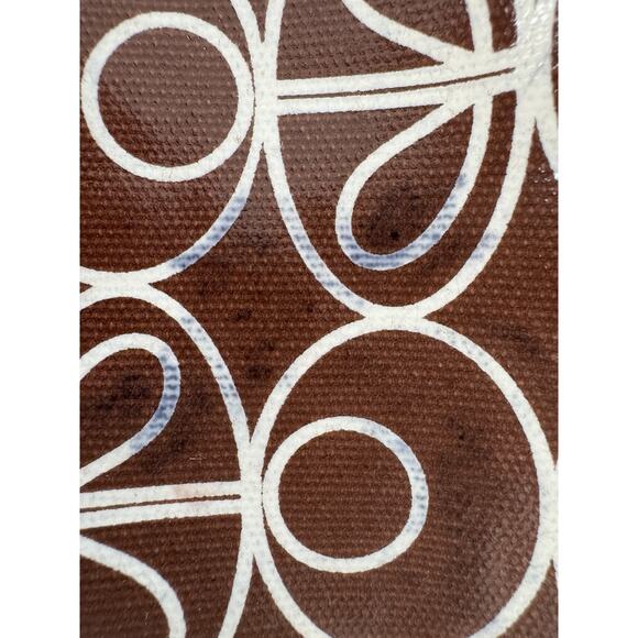 Orla Kiely Tote Bag Brown Cream Print Coated Canvas Pink Canvas-Leather Handles - Picture 10 of 10